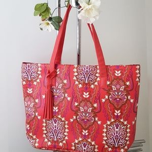 Large Tote Bag💟Boho Summer Paisley Faux Leather Bag/Beach Bag